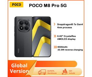 Poco M8 Pro 5G, version mondiale, smartphone avec processeur Snapdragon 7S Gen 4, écran 6,83 pouces 1,5K 120 Hz, batterie 6500 mAh, chargeur 100 W, NFC Black