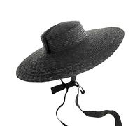 Pocoiau Chapeau de paille de printemps en plein air pour femme adolescente mode adulte unisexe large bord tissé paille avec ruban noir, Noir , Taille unique
