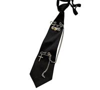 Pocoiau Coréen Femmes Hommes Réglable Pré-noué Cravate Noire Vintage Gothique Punk Chaîne En Métal Épingle Cou Cravates Colliers Cravates Noires