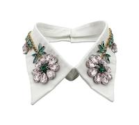 Pocoiau Elegant Style Ladies Decorative Collar Sewing Applique DIY Neckline Anti Slip Coat Shirt Sweater Rhinestone False Cloth Trim Crop Top White Black for Girls Detachable