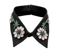 Pocoiau Elegant Style Ladies Decorative Collar Sewing Applique DIY Neckline Anti Slip Coat Shirt Sweater Rhinestone False Cloth Trim Crop Top White Black for Girls Detachable