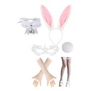 Pocoiau Ensemble d'accessoires de costume de lapins de Pâques avec oreilles de lapin, bandeau, nœud papillon, queue et manchettes pour Halloween, cosplay, Pâques