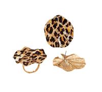 Pocoiau Ensemble de boucles d'oreilles et bagues en alliage imprimé léopard vintage - Accessoire de mode pour les femmes à la mode - Pour des styles uniques