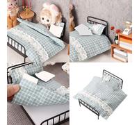 Pocoiau Ensemble De Lit Et Literie en Fer À L'échelle 1/12 Maison Poupée Meubles Miniatures Accessoire D'affichage Scène Chambre À Coucher Figurine Collection Lit Miniature avec Oreiller