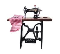 Pocoiau Ensemble de machine à coudre miniature en bois avec ciseaux et tissu pour maison de poupée réaliste décoration miniature machine à coudre réaliste