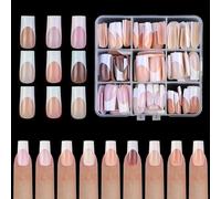 Pocoiau Faux ongles, blanc French Tip Press on Nails en forme d'amande Faux Ongles Full Gloss Nude Faux Ongles Acrylique Ongles Adhésifs