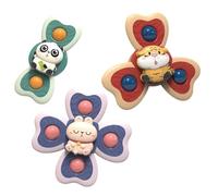 Pocoiau Jouet De Bain Spinner Dessin Animé Ventouse pour Bébé Ensemble D'anneau Dentition Flexible Éducation Sensorielle pour Tout-Petits Amusant 3 Pièces