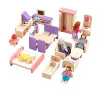 Pocoiau Maisons De Poupée en Bois Décoration Salon Chambre À Coucher Ensemble Modèles Meubles Miniatures pour Jouet D'interaction Maison Poupée en Bois