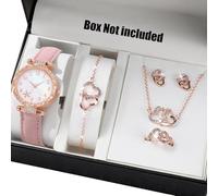 Pocoiau Montre Élégante Avec Pendentif Assorti Collier Chaîne Bagues Clous Papillon Boucles D'oreilles Ensemble De Bijoux Texture En Alliage Collier Papillon Élégant Bagues Boucles