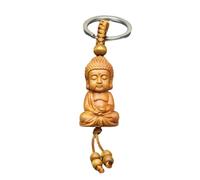 Pocoiau Porte-clés Pendentif Bouddha en Bois Pêche Fabrication Exquise Statue Bouddha Énergies Positives Décorations Richesse Chance