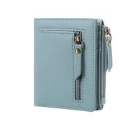 Pocoiau Portefeuille compact en microfibre double pli pour femme RFID, design anti-écrémage, capacité de 12 cartes, petits portefeuilles courts pour femmes, bleu