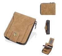 Pocoiau Portefeuille court en cuir PU avec fermeture sécurisée pour homme Style rétro européen Solution de rangement de cartes Porte-monnaie Portefeuille facile d'accès, marron