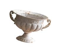 Pocoiau Pots de fleurs en fer antique avec forme ronde et motif en relief pour jardin, terrasse, maison, intérieur, extérieur, urne