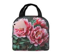 POCUK Beau sac à déjeuner portable isotherme à main avec motif de pivoine - Sac de pique-nique réutilisable