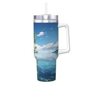 POCUK Beautiful Island in The Sea Ice Bully Gobelet isotherme réutilisable avec poignée pour boissons froides et chaudes 1,2 l