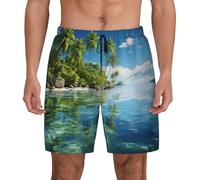 POCUK Beautiful Island in The Sea Short de bain décontracté pour homme Séchage rapide, Noir , L taille courte