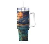 POCUK Beautiful View of The Sea Ice Bully Gobelet isotherme réutilisable avec poignée pour boissons froides et chaudes 1,2 l