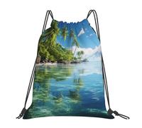 POCUK Belle île dans la mer Sac à dos avec cordon de serrage Sac à dos portable simple décontracté voyage plage école