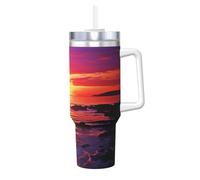 POCUK Calme Sea Sunset Gobelet isotherme réutilisable avec poignée pour boissons froides et chaudes 1,2 l