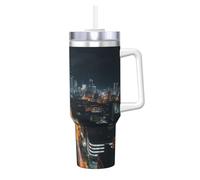 POCUK City Night View Ice Bully Gobelet isotherme réutilisable avec poignée pour boissons froides et chaudes 1 200 ml