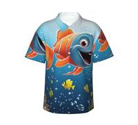 POCUK Fish Under The Sea Chemise hawaïenne à manches courtes pour homme, Noir , M