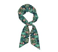 POCUK Foulard long en soie avec motif feuilles tropicales de la jungle (satiné), Noir , taille unique