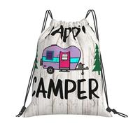 POCUK Happy Camper Sac à dos avec cordon de serrage Sac à dos portable simple décontracté voyage plage école