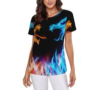 POCUK Ice and Fire Dragons T-shirt à manches courtes pour femme Coupe classique Col rond, Noir , M