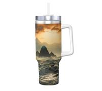 POCUK Mountains Meet The Sea Gobelet isotherme réutilisable avec poignée pour boissons froides et chaudes 1,2 l