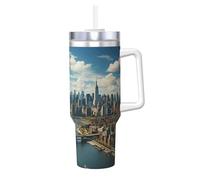 POCUK Penthouse View Over New York Manhattan Ice Bully Gobelet isotherme réutilisable avec poignée pour boissons froides et chaudes 1,2 l