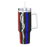 POCUK Red Stripe Firefighter USA Flag Ice Bully 1,18 l Ice Bully with Handle Réutilisable Isotherme Cup for Cold and Hot Drinks