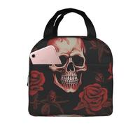 POCUK Sac à déjeuner isotherme portable et réutilisable Motif tête de mort Rose