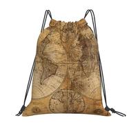 POCUK Sac à dos avec cordon de serrage Motif carte du monde Sac à dos portable simple décontracté voyage plage école