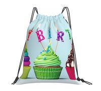 POCUK Sac à dos coloré Happy Birthday Cupcakes avec cordon de serrage pour l'extérieur, sac à dos portable simple, décontracté, voyage, plage, école