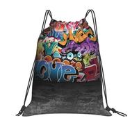 POCUK Sac à dos graffiti Hip Hop avec cordon de serrage pour l'extérieur, sac à dos portable simple, décontracté, voyage, plage, école