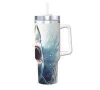 POCUK Shark in The Sea Ice Bully Gobelet isotherme réutilisable avec poignée pour boissons froides et chaudes 1,2 l