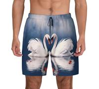 POCUK Short de bain pour homme avec cœur de cygnes pour la Saint-Valentin, la maison, la plage, les vacances, séchage rapide, Noir , S taille courte