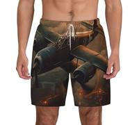 POCUK Short de bain pour homme motif avions de la guerre mondiale, séchage rapide, blanc, 3XL taille courte