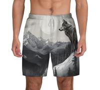 POCUK Snow Mountain Lone Wolf Short de bain décontracté pour homme Séchage rapide, blanc, S taille courte