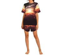 POCUK Sun Sunrise Cloud Ensemble de pyjama pour femme Tenue décontractée, Noir , M