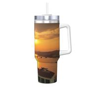 POCUK Sunset View Ice Bully Gobelet isotherme réutilisable avec poignée pour boissons froides et chaudes 1,2 l