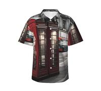 POCUK Telephone Booth Chemise hawaïenne à manches courtes pour homme Été Cool Usage quotidien Plage Extérieur, Noir , XXL