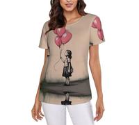 POCUK There is Always Hope and Girl with Balloons T-shirt à manches courtes pour femme Coupe classique Col rond, Noir , XXL
