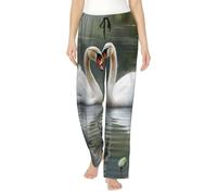 POCUK Two Swans Pantalon de pyjama confortable et léger pour femme, Noir , M