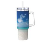 POCUK White Beach Tropical Sea Bully Gobelet isotherme réutilisable avec poignée pour boissons froides et chaudes 1 200 ml
