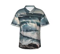 POCUK Wild Seas Chemise hawaïenne à manches courtes pour homme, Noir , S