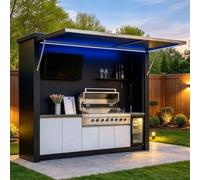 Pod de cuisine modulaire d'extérieur avec grille et évier, réfrigérateur | Station de barbecue d'extérieur pour cuisine en plein air et divertissement, comprend des armoires de rangement pour évier de