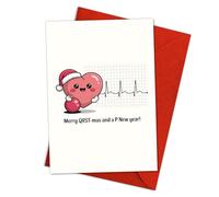 Podagree Carte de Noël médicale amusante pour cardiologues, Merry QRST-mas and a P New Year ECG Heart - 20,3 x 13,5 cm avec enveloppe