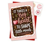 Podagree Carte de remerciement pour enseignant « It Takes a Big Heart to Shape Little Minds » - Carte de remerciement mignonne pour enseignant, cadeau de mentor - Carte de fin d'année avec enveloppe