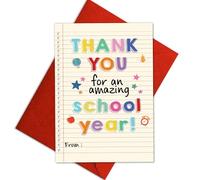 Podagree Carte de remerciement pour professeur de fin d'année scolaire, style carnet de notes de remerciement pour une année scolaire, jolie carte de vœux de la part d'un étudiant - 20,3 x 13,5 cm